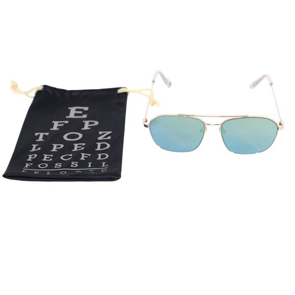 Fossil Navigator Aviator Mirrored Sunglasses - Gold / Blue-Green - NWT